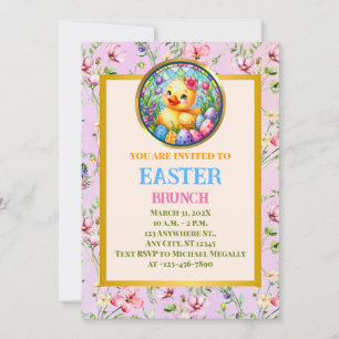 EASTER BRUNCH, Chick, Flowers, and Colourful Eggs Invitation