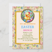 EASTER BRUNCH, Chick, Flowers, and Colourful Eggs