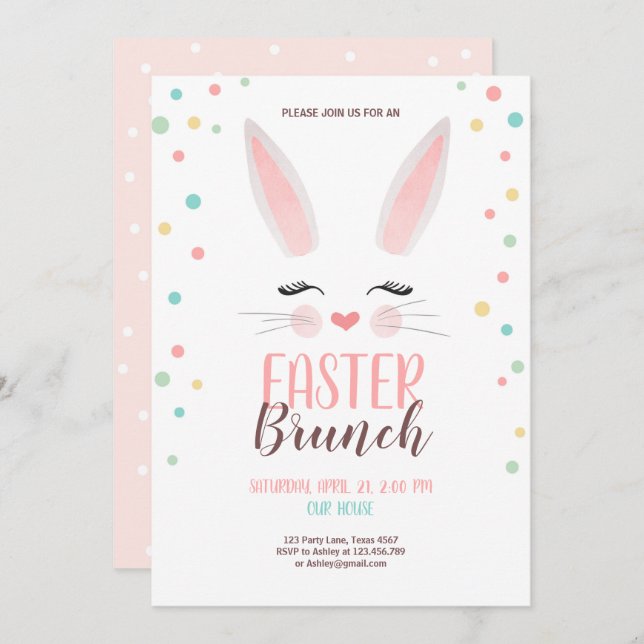 Easter Brunch Cute Bunny Easter Brunch Party Invitation (Front/Back)