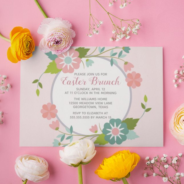 Easter Brunch Cute Pink Floral Party Invitation (Creator Uploaded)