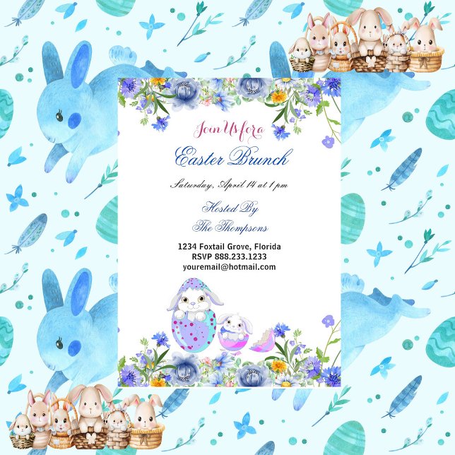 Easter Brunch Decorative Egg Birds Bunny Floral  Invitation (Easter Brunch Decorative Egg Birds Bunny Floral Invitation)