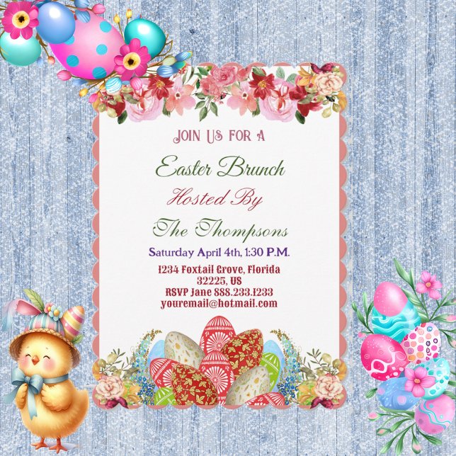 Easter Brunch Decorative Eggs Floral Greenery Cute Invitation (Easter Brunch Decorative Eggs Floral Greenery Cute Invitation)