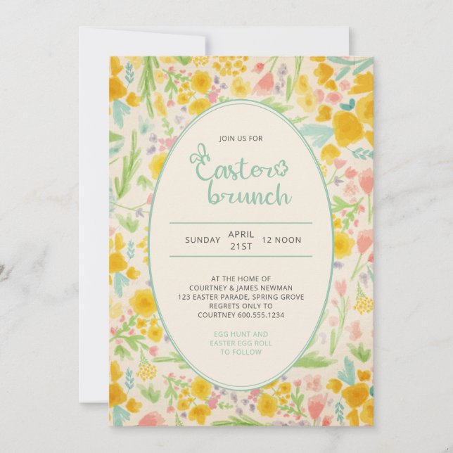 Easter Brunch Ditsy Watercolor Spring Flowers Invitation (Front)