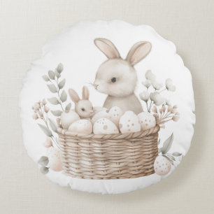 Easter Brunch & Egg Hunt Bunny Basket with Eggs Round Cushion