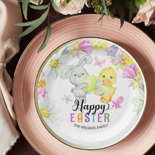 Easter Brunch & Egg Hunt Cute Bunny and Chick Paper Plate