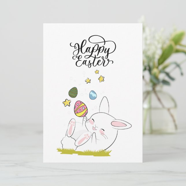 Easter Brunch & Egg Hunt | Cute Bunny Easter eggs Invitation (Standing Front)