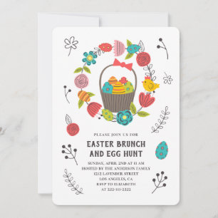 Easter brunch. Egg hunt. Floral spring invitation
