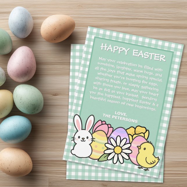 Easter Brunch & Egg Hunt Green Gingham Holiday Card (Creator Uploaded)