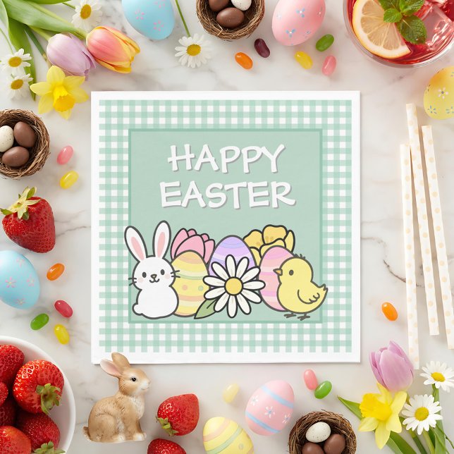 Easter Brunch & Egg Hunt Green Gingham  Napkin (Creator Uploaded)
