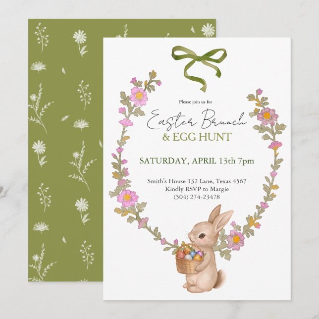 Easter Brunch & Egg Hunt Party Bunny Invitation  (Front/Back)