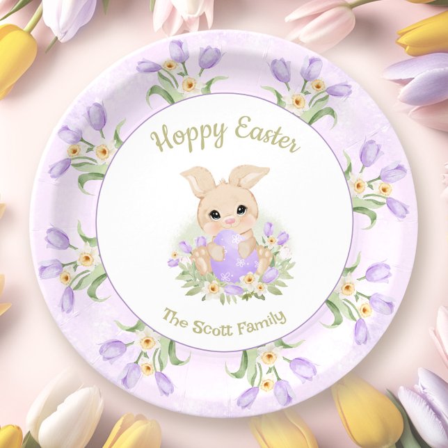 Easter Brunch Egg Hunt Purple Tulips Bunny Name Paper Plate (Easter Brunch Egg Hunt Purple Tulips Bunny Name Paper Plates)