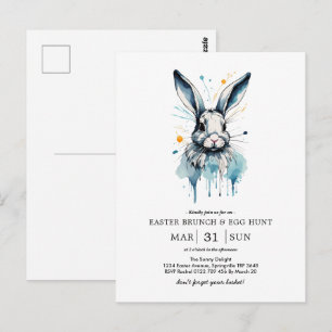 Easter Brunch & Egg Hunt   Water colour Bunny Postcard
