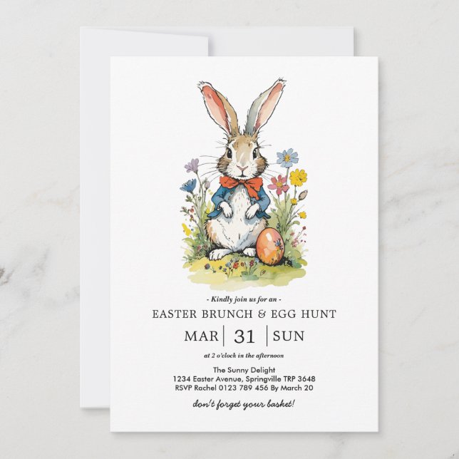 Easter Brunch & Egg Hunt | Wildflower Bunny Invitation (Front)