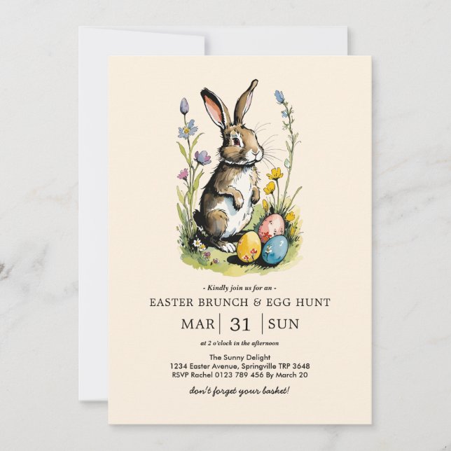 Easter Brunch & Egg Hunt | Wildflower Bunny Invitation (Front)