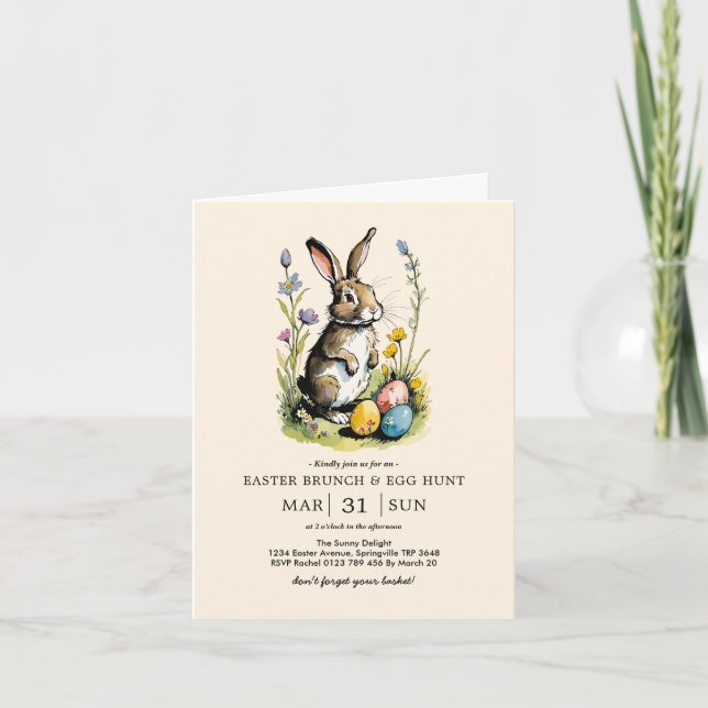 Easter Brunch & Egg Hunt | Wildflower Bunny Invitation (Front)