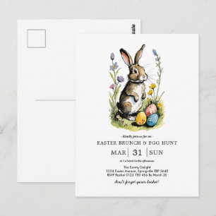 Easter Brunch & Egg Hunt Wildflower Bunny Postcard