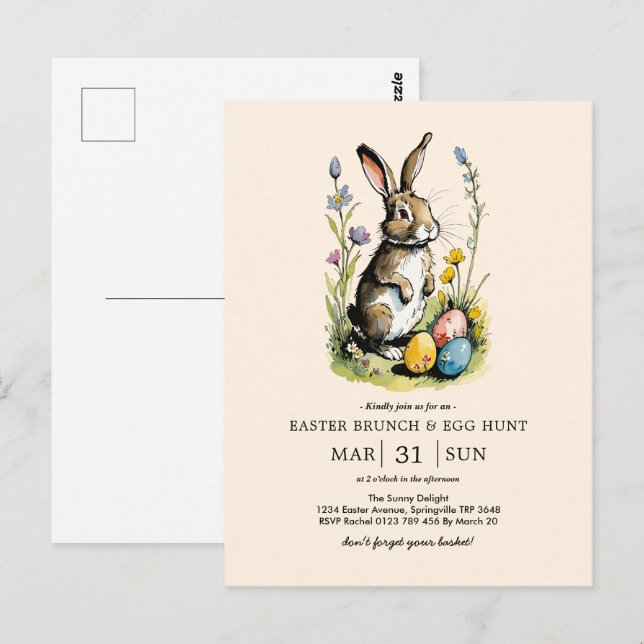 Easter Brunch & Egg Hunt | Wildflower Bunny Postcard (Front/Back)
