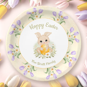 Easter Brunch Egg Hunt Yellow Bunny Tulips Paper Plate