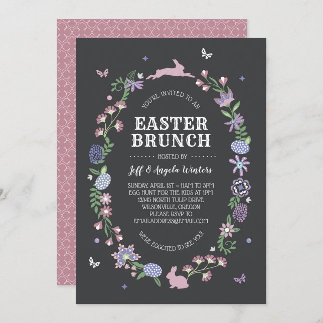 Easter Brunch Folk Art Floral Invitation (Front/Back)