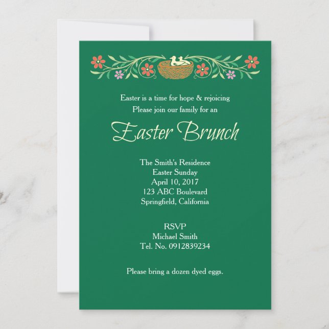Easter Brunch Green Invitation (Front)