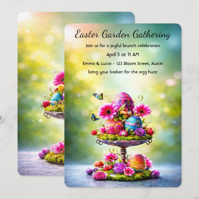 Easter Brunch Invitation Bright Floral Spring (Front/Back)