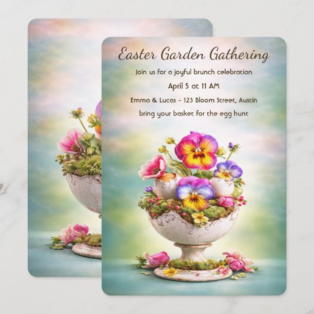 Easter Brunch Invitation Colourful Floral Spring (Front/Back)