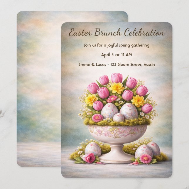 Easter Brunch Invitation Tulips Floral Spring  (Front/Back)