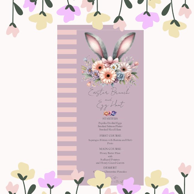 Easter Brunch Menu Cute Floral Bunny Ears Purple Invitation (Creator Uploaded)