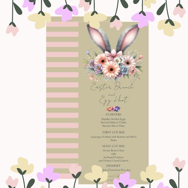 Easter Brunch Menu Cute Floral Bunny Rabbit Ears  Invitation (Creator Uploaded)