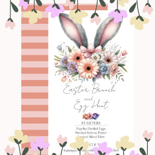 Easter Brunch Menu Cute Floral Bunny Rabbit Ears Invitation