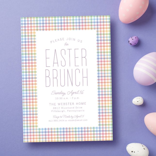  Easter brunch pastel plaid frame sweet simple Invitation (Creator Uploaded)