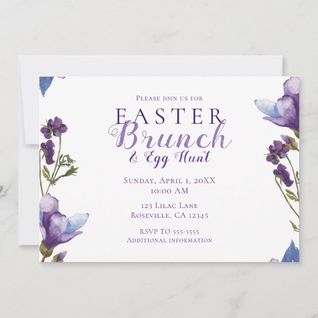 Easter Brunch Spring Flowers Purple Floral Modern Invitation (Front)