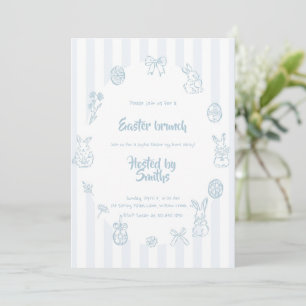 Easter Brunch Vintage Blue Bunny Spring Family  Invitation
