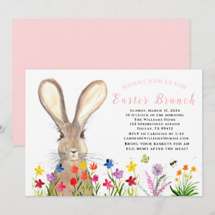 Easter Brunch Watercolor Bunny Rabbit Eggs Floral Invitation