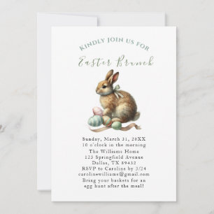 Easter Brunch Watercolor Bunny Rabbit Eggs Floral Invitation