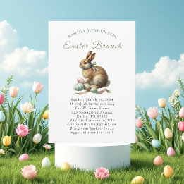 Easter Brunch Watercolor Bunny Rabbit Eggs Floral Invitation