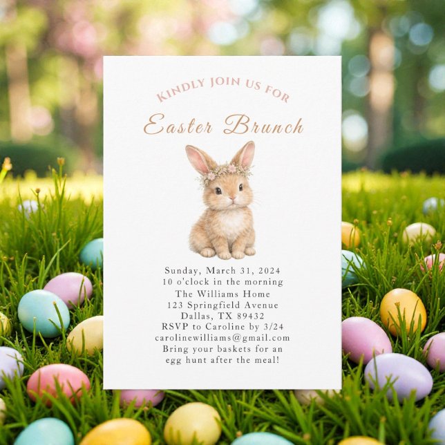 Easter Brunch Watercolor Bunny Rabbit Eggs Floral Invitation (Creator Uploaded)