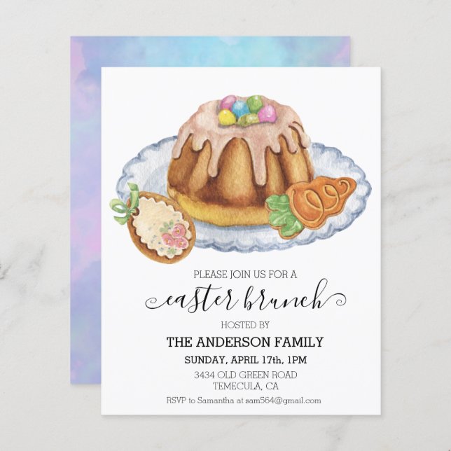 Easter Brunch Watercolor Cake Cookie Invitation  (Front/Back)