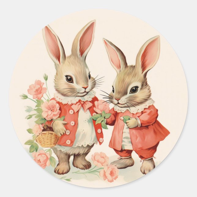 Easter Bunnies All Dressed Up Classic Round Sticker (Front)