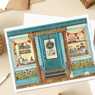 Easter Bunnies and Cake Shop Watercolor Postcard