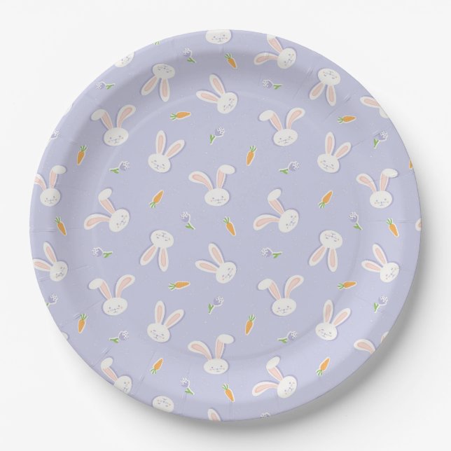 Easter Bunnies and Carrots Lavender Spring Paper Plate (Front)
