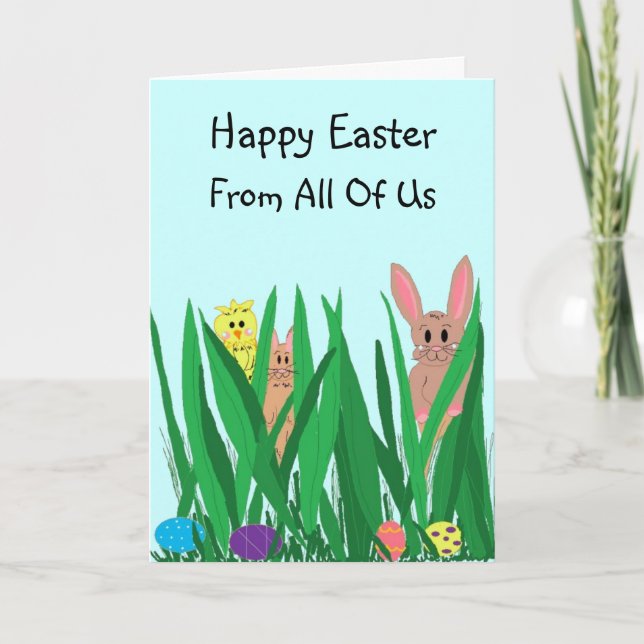 Easter Bunnies And Chicks Holiday Card (Front)