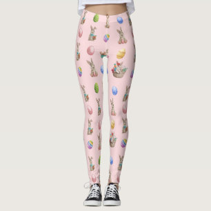 Easter Bunnies and Coloured Eggs on Pink Leggings