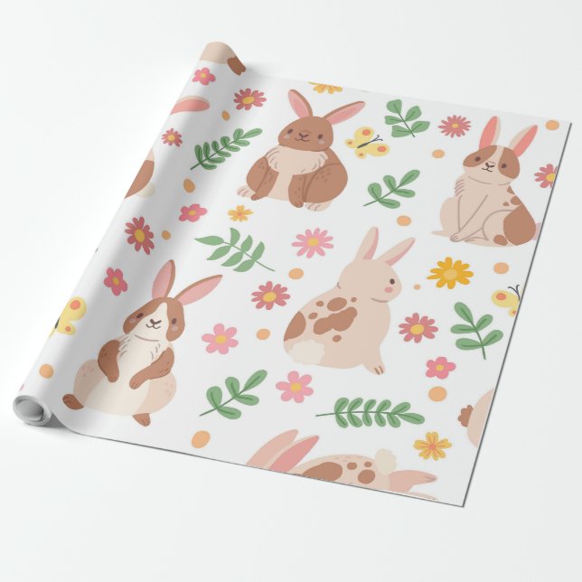 Easter bunnies and flowers wrapping paper (Unrolled)