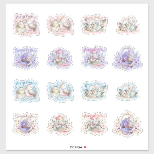 Easter Bunnies Birds Baskets Eggs Cute (Sheet)