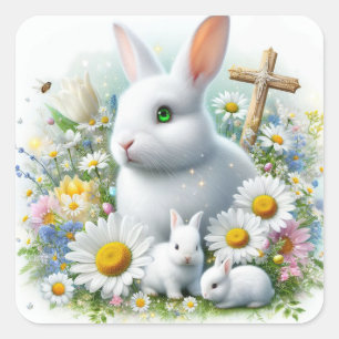 Easter Bunnies, Cross Envelope Seal Square Sticker