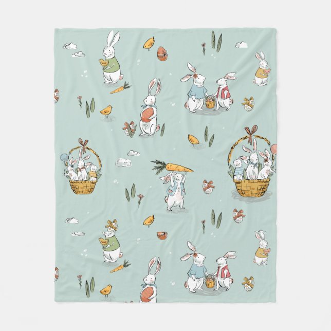 Easter Bunnies Egg Hunt Family Fleece Blanket (Front)