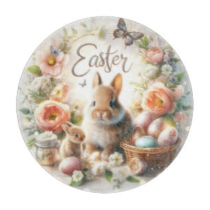 Easter Bunnies, Eggs and Flowers Cutting Board