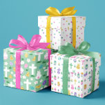 Easter Bunnies Eggs & Crosses Colorful Patterns Wrapping Paper Sheet<br><div class="desc">A colorful set of three Easter wrapping paper sheets with matching patterns in bright colors for your Christian Easter celebration. White Easter bunnies and yellow baby chicks lounging among white crosses in the grass with lots of Easter eggs. More eggs, crosses and bunnies with tulips. And a matching polka dot...</div>