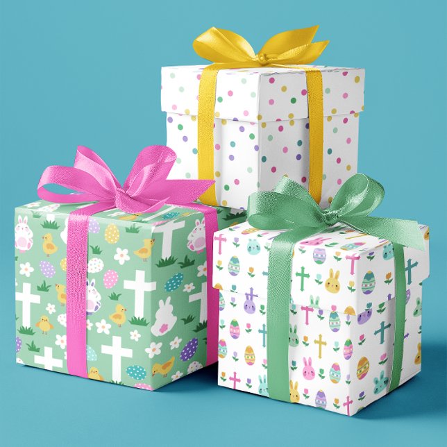 Easter Bunnies Eggs & Crosses Colorful Patterns Wrapping Paper Sheet (Creator Uploaded)